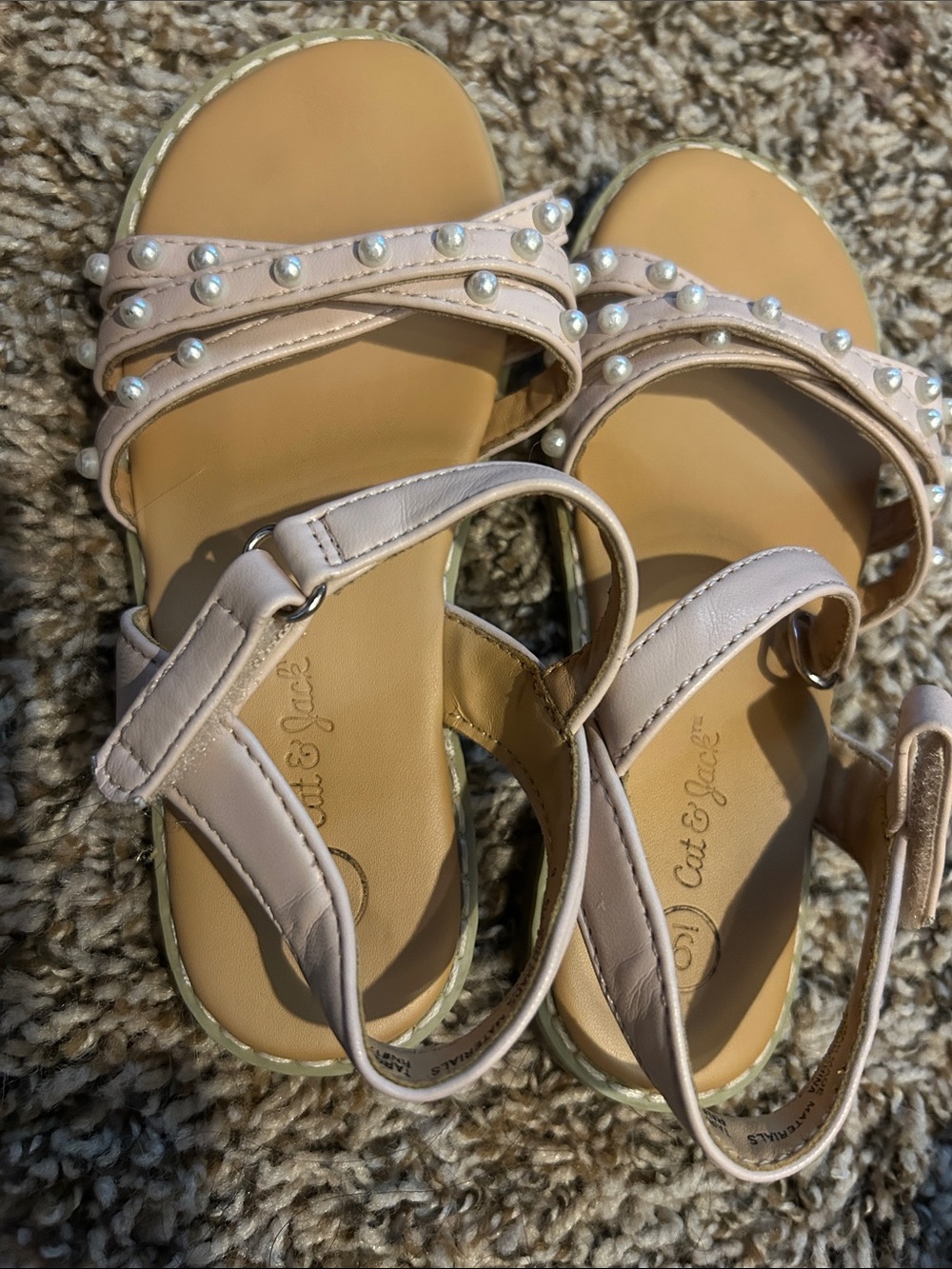 Cat & Jack toddler Girls Pink Pearl Velcro Strap Sandals